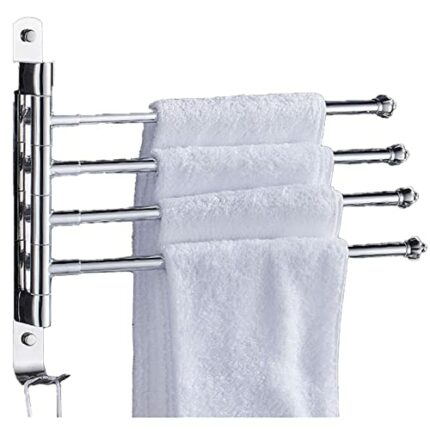 Swivel Towel Rail Wall Mounted Chrome Stainless Steel Towel Rack Holder with 4 Swivel Bars 180° Rotation Swing Towel Holder for Kitchen, Bathroom