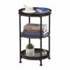 YEAKOO Industrial Nordic End Table, 3-Tier Round Side Table with Storage Shelf Edge Protection Tray, Sturdy Metal Frame Coffee Table Bedside Tabl