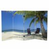 Red Lantern 3 ft. Short Double Sided Beach Canvas Folding Screen 4 Panel Freestanding Partition and Separator for Modern and Contemporary Bedroom