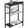 Yusong Small Narrow Side Table for Small Spaces, Slim End Table Nighstand with Metal Mesh, Accent Skiny Snack Couch Beside Table (Black, 3 Tier)
