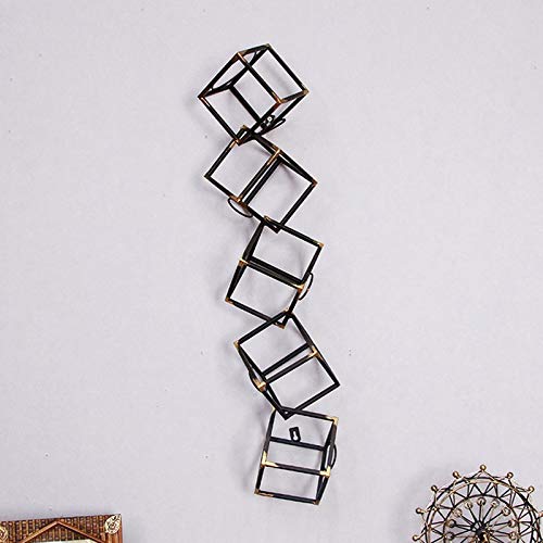 PIBM Stylish Simplicity Cube Hollow Shape Black Retro Old Wrought Iron Wine Rack Restaurant Bar Wall Decoration Wine Rack American Home Living Ro