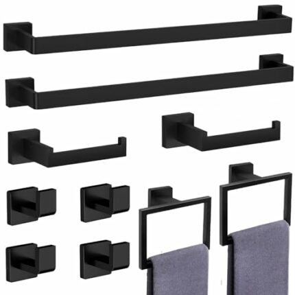 10-Pieces Matte Black Bathroom Accessories Set,Stainless Steel Bathroom Hardware Set, Towel Racks for Bathroom Wall Mounted 23.6 Inch Bath Towel