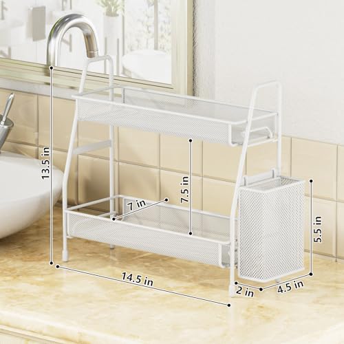 EKNITEY Bathroom Countertop Organiser Shelf - 2 Tier Counter Spice Rack Metal Makeup Rack Small Perfume Organiser for Sink/Bedroom/Living room/Ki