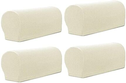 Sxspace Arm Rest Covers Sofa Set of 4 Stretch Armchair Couch Non-Slip Furniture Protector Slipcovers for Chair Sofa Couches Recliner (Ivory White
