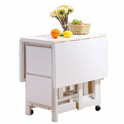 XJWWW-URG White Folding 1.2M Dining Table Drop Leaf Butterfly Solid Wooden Kitchen Furniture Natural Wooden (only Folding Table) XJWWW-URG