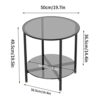 Artloge Glass Round Side Table Small: 2 Tiers Modern Accent Tables Circle Diameter 50cm Slim Bedside Tables Gray Tinted Tempered Glass Top with B