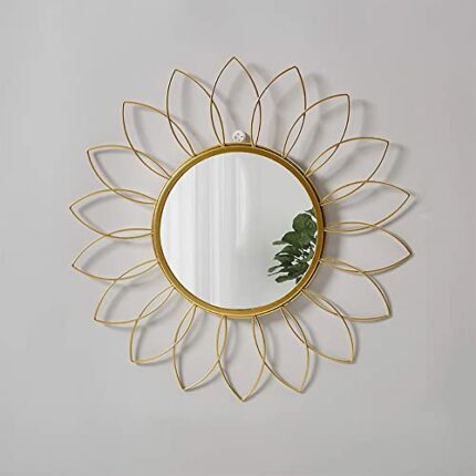 KKTAPOS Gold Mirrors for Wall - Metal Sunburst Wall Mirror Room Decor & Home Decor, Boho Mirror Wall Decor Gifts for Women & Moms (Medium, Flower