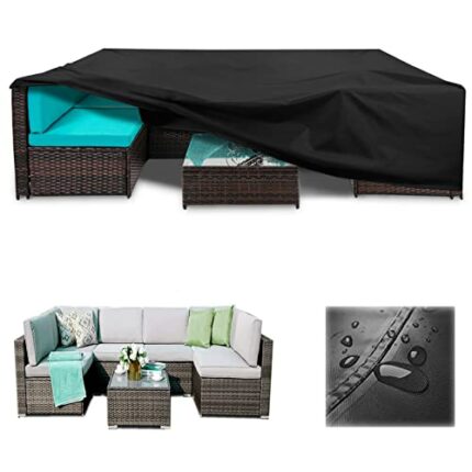 Patio Furniture Covers, Heavy Duty 600D Outside Table and Chair Covers, Water & UV Resistant, Square Sofa Cover with Padded Handles & Durable Hem
