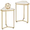 mDesign Triangular Side Table  – Small Table with Marble-Style Top – Metal Coffee Table for Hallway and Living Room – Soft Brass/Marble