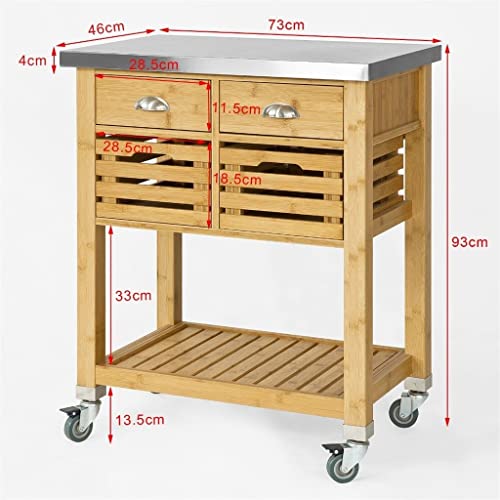 MIAOHY Kitchen Serving Storage Trolley Cart with Stainless Steel Worktop Solid and Practical Trolley