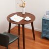 OGMILL 28.3" Small Round Dining Table for 2, Wooden Kitchen Dinner Table Rustic Wood Dining Table Mid Century Modern Kitchen Table (Brown)
