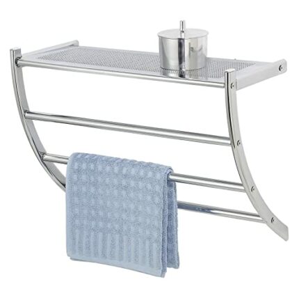 Wenko Exclusive Wall Rack Pescara-3 Towel Rails, 1 Shelf, Steel, Silver Shiny, 21.5 x 56 x 46 cm