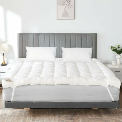 Quilted Mattress Topper King Size 10cm Deep | Hotel Quality King Size Mattress Topper 4 Inch Thick with Elastic Corner Straps | Hypoallergenic &