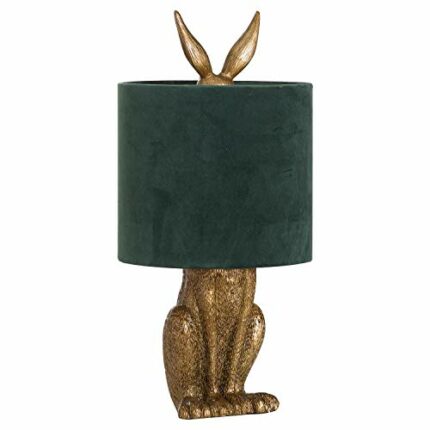 Hill 1975 Antique Gold Hare Table Lamp with Green Velvet Shade, RESIN, Mixed, 25 x 25 x 50cm