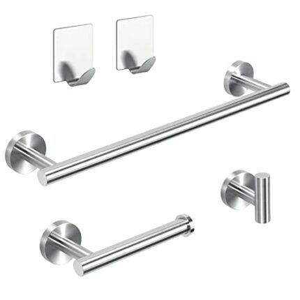Towel Bars Bathroom Accessories Set - 5 Pieces Stainless Steel Bathroom Hardware Set Wall Mounted, 12"Bath Towel Bar + Toilet Paper Holder + Towe