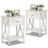 VECELO Bedside Table with Drawer and Shelf, No Slide Rails, Stable Metal Frame/Easy Assembly, Rustic Brown, Nightstand (Set of 2)