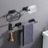 ROSEBEAR Wall Mounted Towel Rail, 4Pcs Matte Black Towel Bar Set, Bathroom Towel Rack Set, Includes Hand Towel Bar, Towel Ring, Towel Hook, Toile