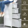 4-Tiers Bathroom Floor Storage Cabinet 8.6'' Small Corner Bathroom Floor Cabinet with Clear Drawers and Casters Waterproof Drawer Cart Storage To