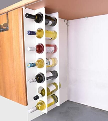 Steel Wall Mounted Cabinet Narrow Wine Rack - Durable, Tall Vertical 7 Bottle Holder Storage for Bar, Home, Wine Cellar, Kitchen (White)