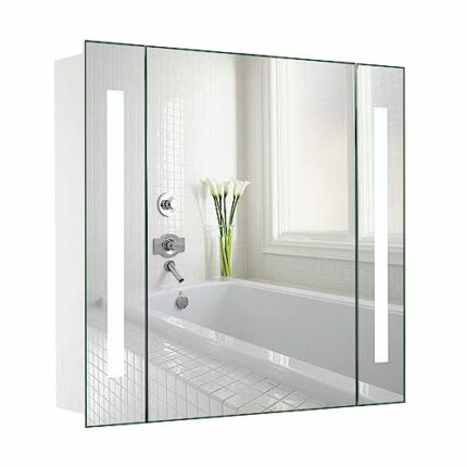 Warmiehomy LED Illuminated Bathroom Mirror Cabinet with Shaver Socket Demister Pad and Sensor 640x600mm