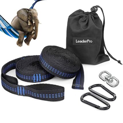 LeaderPro 10 Feet Hammock Straps (2 Pack), 3 m x 2.5 cm, Max bearing 400 kg, Camping Hammock Accessories Suspension System, with 2 Hook Carabiner