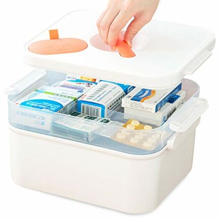 Puninoto Medicine Box, Family Fold 2-Layer Large First Aid Box with 3 Compartment Medicine Pill Box,Portable Medicine Chest Storage Box For Home