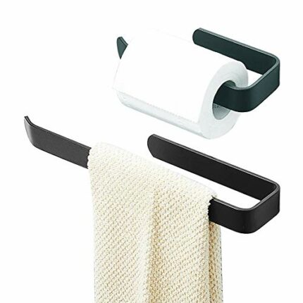 Pack of 2 Bathroom Towel Rails, Black, 19 cm/32.5 cm, Shower Towel Holder, Washbasin Cabinet, Bathroom Body Mounting [No Drilling]