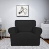 FreeBiz Sofa Covers 1 Seater Elastic Fabric Slipcovers Stretch Couch Slip Cover Plush Protector for Kids Pets Living Room Black