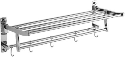 XHALERY Bathroom Bathroom Towel Bar Towel Rack Bathroom Shelf Pole 2 Layer Bathroom Folding Towel Hanging Tower Hanger Towel Bracket Tower Hanger