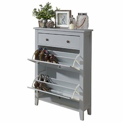 Home Source Shoe Cupboard with 2 Door Pull Down Shoe Cabinet, Grey