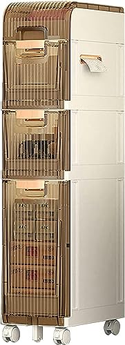 OPSREY Bathroom Floor Storage Cabinet Small, Narrow Bathroom Space Storage Sliding Shelf Cabinet, Side Storage Cabinet for Bedroom Living Room