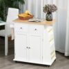 DINGZZ Rolling Kitchen Island Storage Trolley Cart With 3-Tier Spice Rack & Rubber Wood Top For Dining Room White