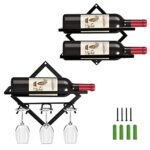 2 Pack Wine Rack Wall Mounted, Collapsible Wine Holder and Stemware Glass Rack，Metal Liquor Rack for Home Kitchen Wine Storage and Wine Bottle Di