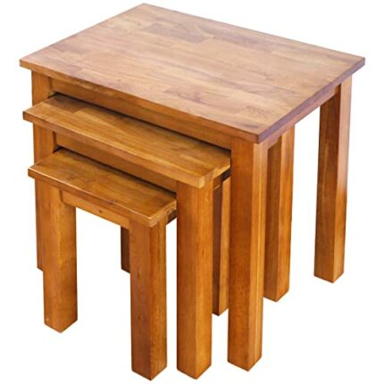 Aurotrice Nest of Tables OAK Solid Nesting 3 Tables Coffee Table Small Side/End/Lamp/Nesting Tables Rustic