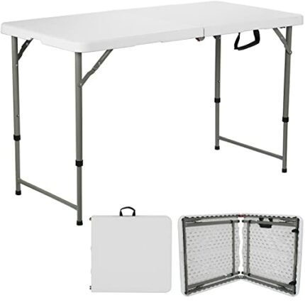 ANJI DEPOT 4/6ft Folding Trestle Table, Heavy Duty Trestle Picnic Garden Table (White) (4ft)