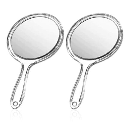 CYIOU 2pcs Hand Mirror with Handle Small Makeup Mirror Double-sided 1x/2x Magnification Portable Mirror Suitable for Makeup, Facial Care, Shaving
