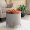 ASPECT Valentine Round Ottoman With Tray Top (Light Grey Linen)