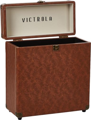 Victrola Vintage Vinyl Record Storage Carrying Case for 30+ Records, Brown