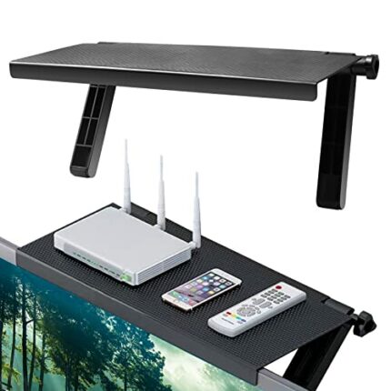 QLOUNI TV Top Rack Shelf, Monitor Top Storage Shelf Adjustable Screen Top Shelf TV Storage Rack Foldable Monitor Top Bracket for Flat Screen TV C