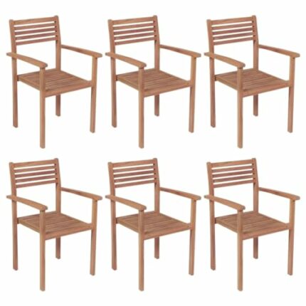 vidaXL 6x Solid Teak Wood Stackable Garden Chairs Wooden Armchairs Home Household Furniture Chairs Garden Seats Dining Chairs Outdoor Seating