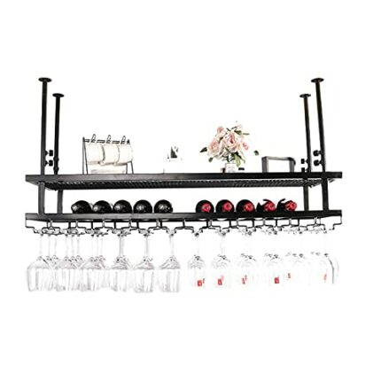 KEppd Wine Rack Wall Mounted - Ceiling Wine Racks, Hanging Wine Glass Holder Iron Rustic Wine Holder Upside Down Wine Cups for Bars Home Restaura