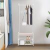 Coat Rack Shoe Bench with 8 removable Hooks, Metal Coat Hat Rack Free Standing Clothes Stand with 3-Tier Shoe Rack Bench, Hat Stand Hallway Organ