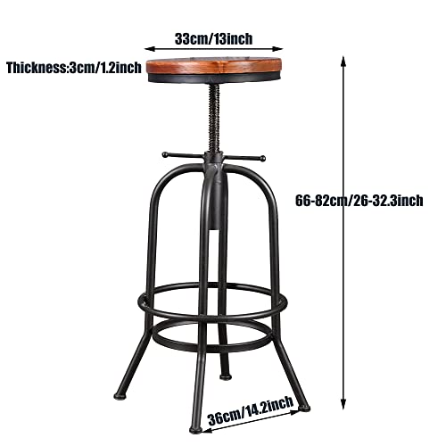 BOKKOLIK Set of 2-Industrial Bar Stool-Retro 28-34inch Swivel Stools-Extra Tall Kitchen Chair-Bar Counter Height Adjustable-Fully Welded (Black 2