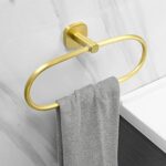 RAKUTE Towel Rings, Brushed Gold Aluminum Wall Mounted Towel Rack, Bathroom Towel Round Holder, No Punching Oval Towel Shelf Bathroom Ring