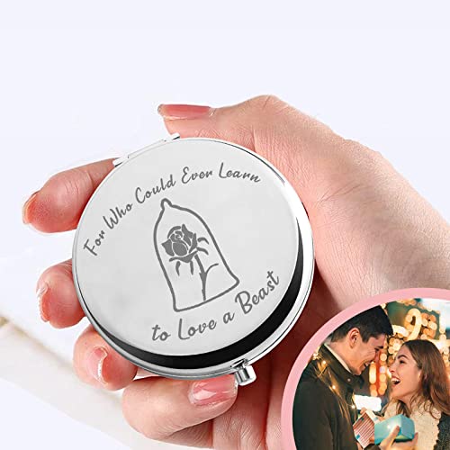 Beauty Beast Quote Gift for Who Could Ever Learn to Love a Beast Pocket Mirror Gift for Her (Love a Beast-M)