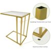Gold Marble C Shaped Table, Rectangle End Side Table Slide Under Couch for Sofa Laptop Living Room Bedroom Small Space