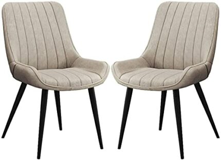 PU Leather Dining Chairs Set Of 2 Modern Upholstered Chairs with Metal Legs for Dining Room Living Room Bedroom Kitchen (Color : Beige)