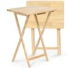 PJ Wood Side Table 2 Set 100% Wood, TV Tray Table, Folding Tables, Snack Table, Coffee Table, Table for Small Space, Living Room, Wood Frame, Nat