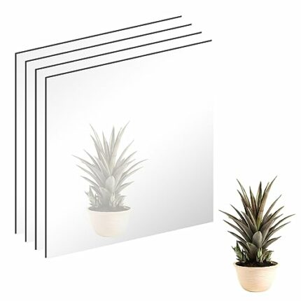 TAIANJI 4PCS Self Adhesive Mirror 30x30cm, Plastic Mirror Decor Flexible Mirror Sheets Self Adhesive Mirror Adhesive Mirror Tiles, 2.5mm Thick, L