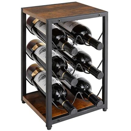 IBUYKE 6 Bottle Metal Wine Rack, Free Standing Wine Storage Holder for Horizontal Storage, 3-Tier Vintage Bottle Holder Storage Shelf for Cabinet